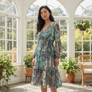 Floral Paisley Romantic Y2K Fairy Coquette Cottagecore Dress Sz 8 Mermaidcore